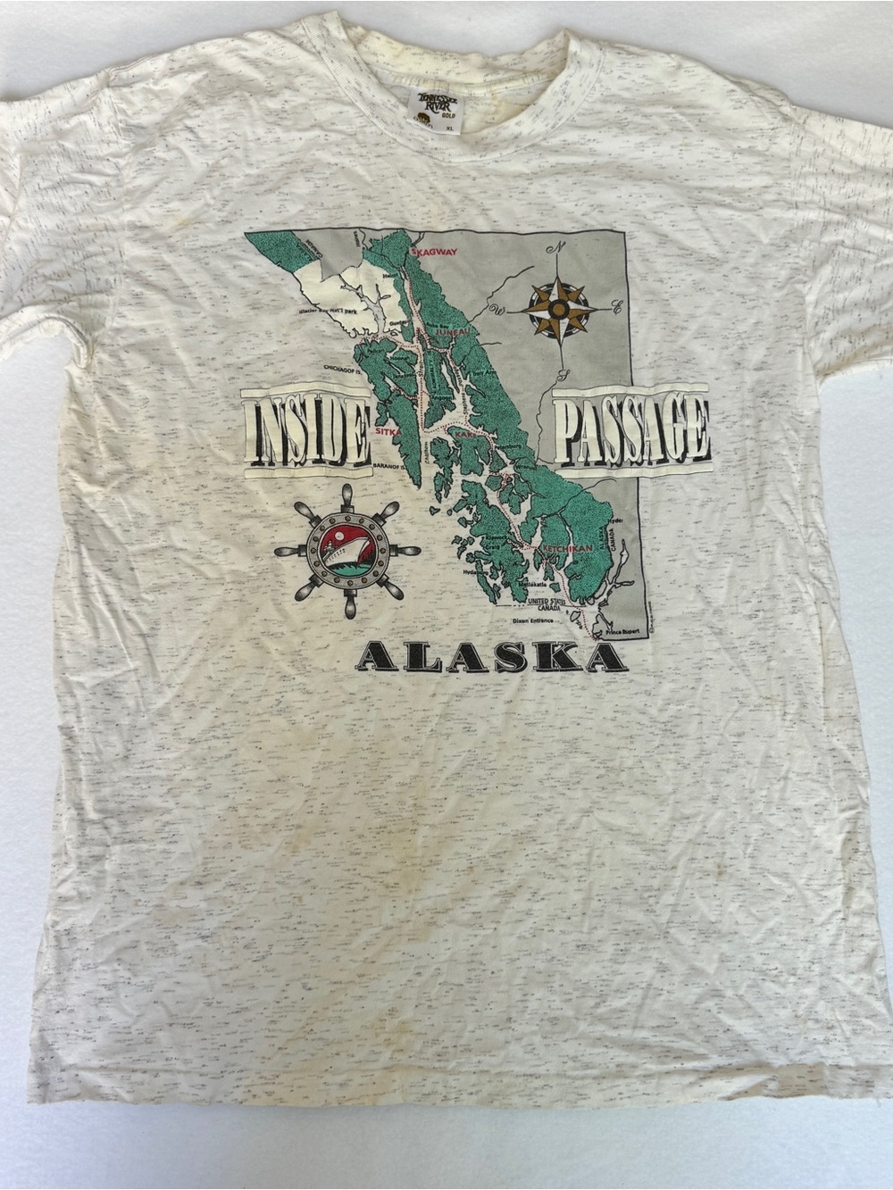 Vintage Inside Passage Alaska Shirt Mens XL Gray Map Graphic Delta 90s